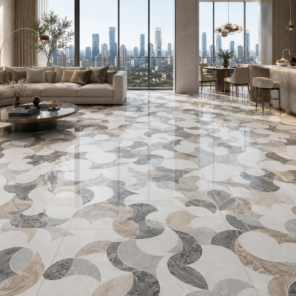 White Marble Multitone Scallop Mosaic Ceramic Texture 2