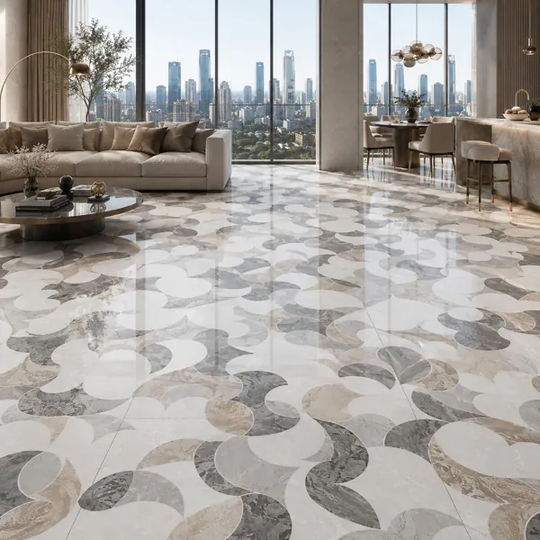 White Marble Multitone Scallop Mosaic Ceramic Texture back