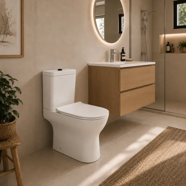 White Modern Toilet – Elongated Seat & Curved Bowl 3D Model back