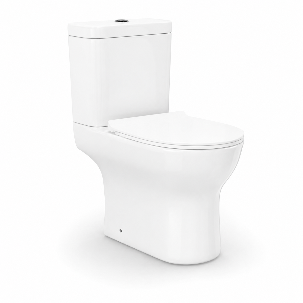 White Modern Toilet – Elongated Seat & Curved Bowl 3D Model 1