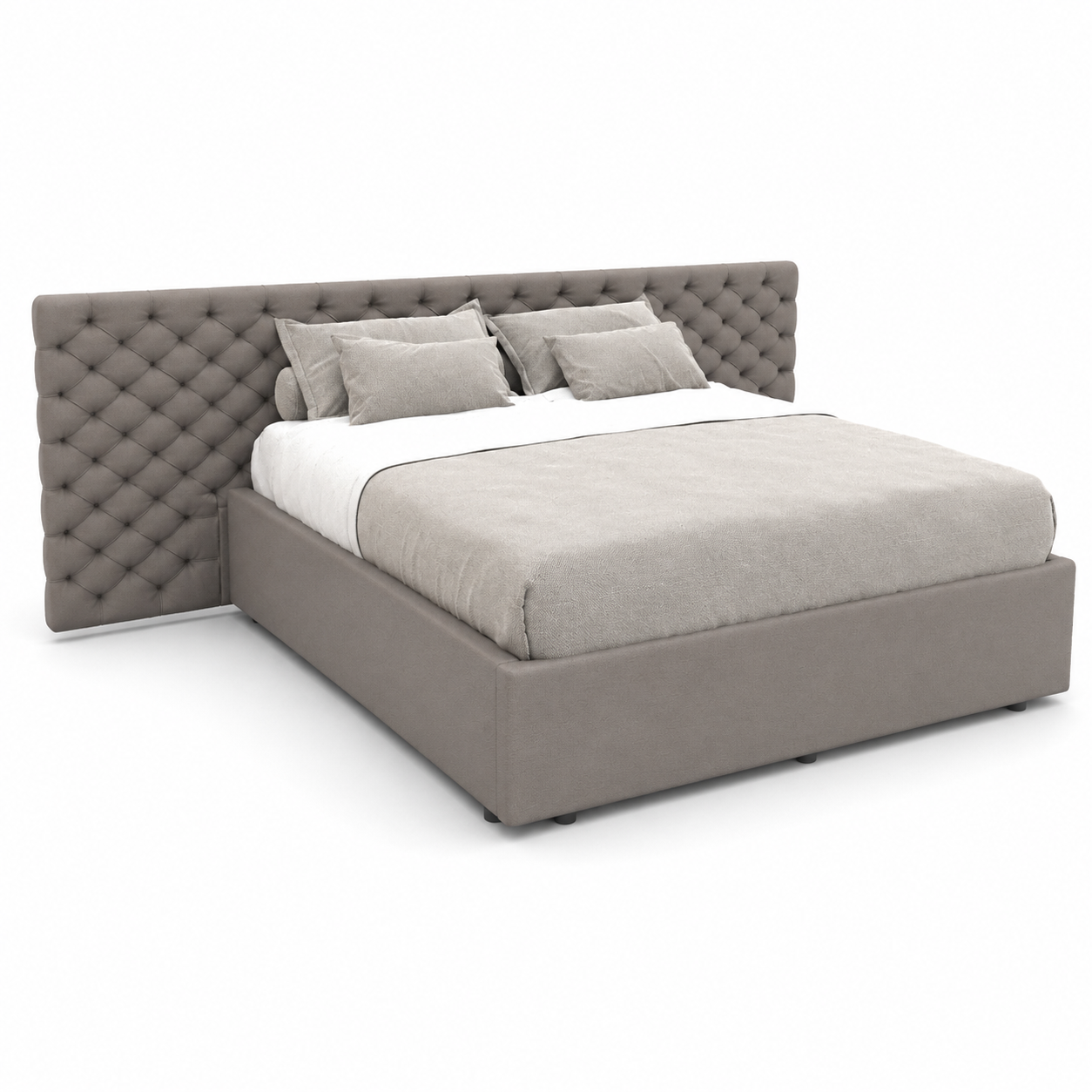 Taupe Upholstered Bed with Oversized Diamond-Tufted Headboard 3D Model