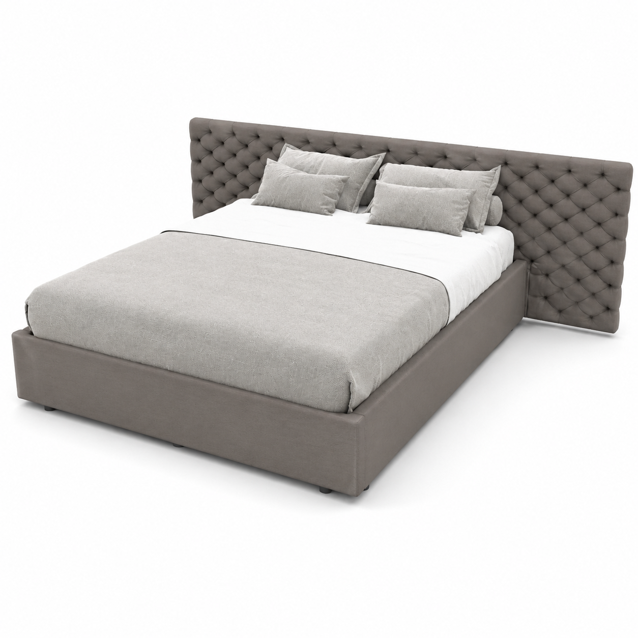 Taupe Upholstered Bed with Oversized Diamond-Tufted Headboard 3D Model 3