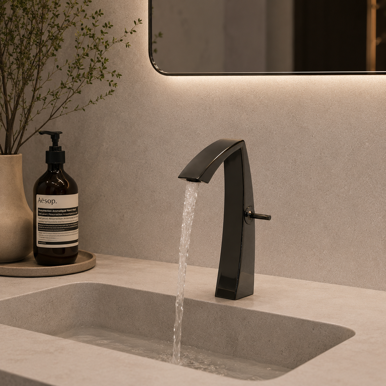 Gunmetal Waterfall Faucet – Arched Spout 3D Model 2