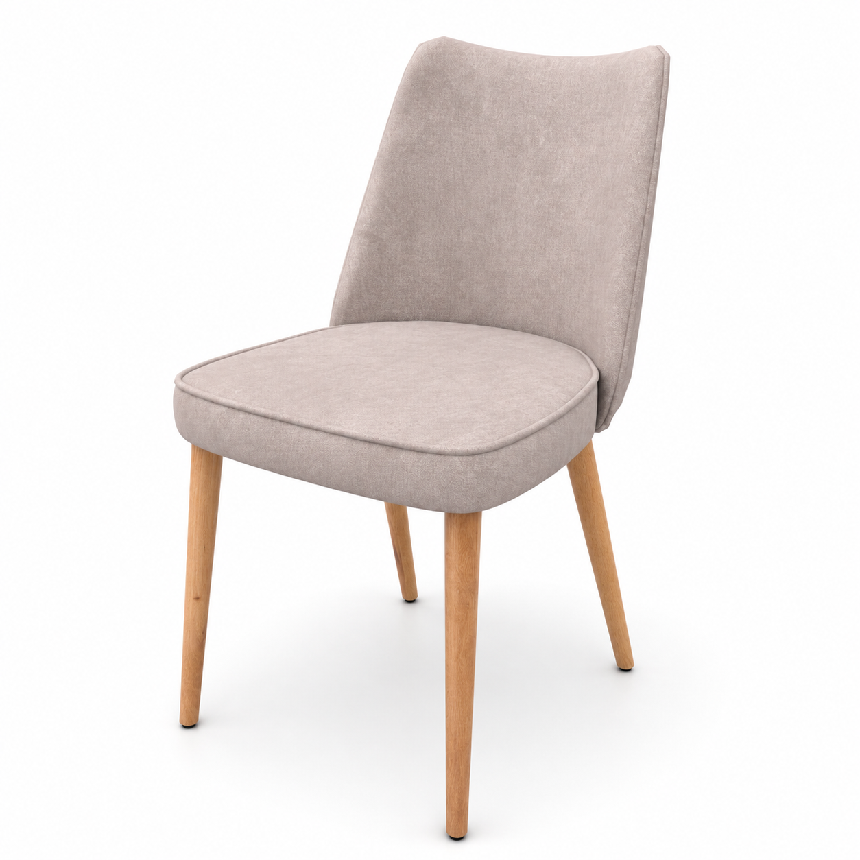Taupe Upholstered Dining Chair – Natural Wood Legs 3D Model 3