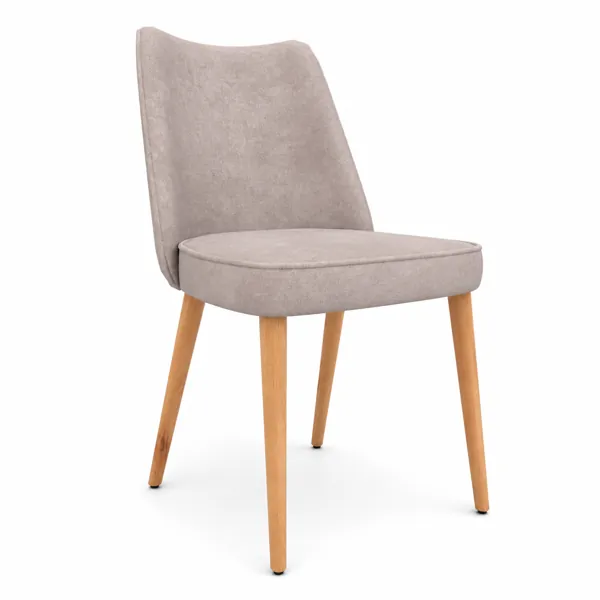 Taupe Upholstered Dining Chair – Natural Wood Legs 3D Model