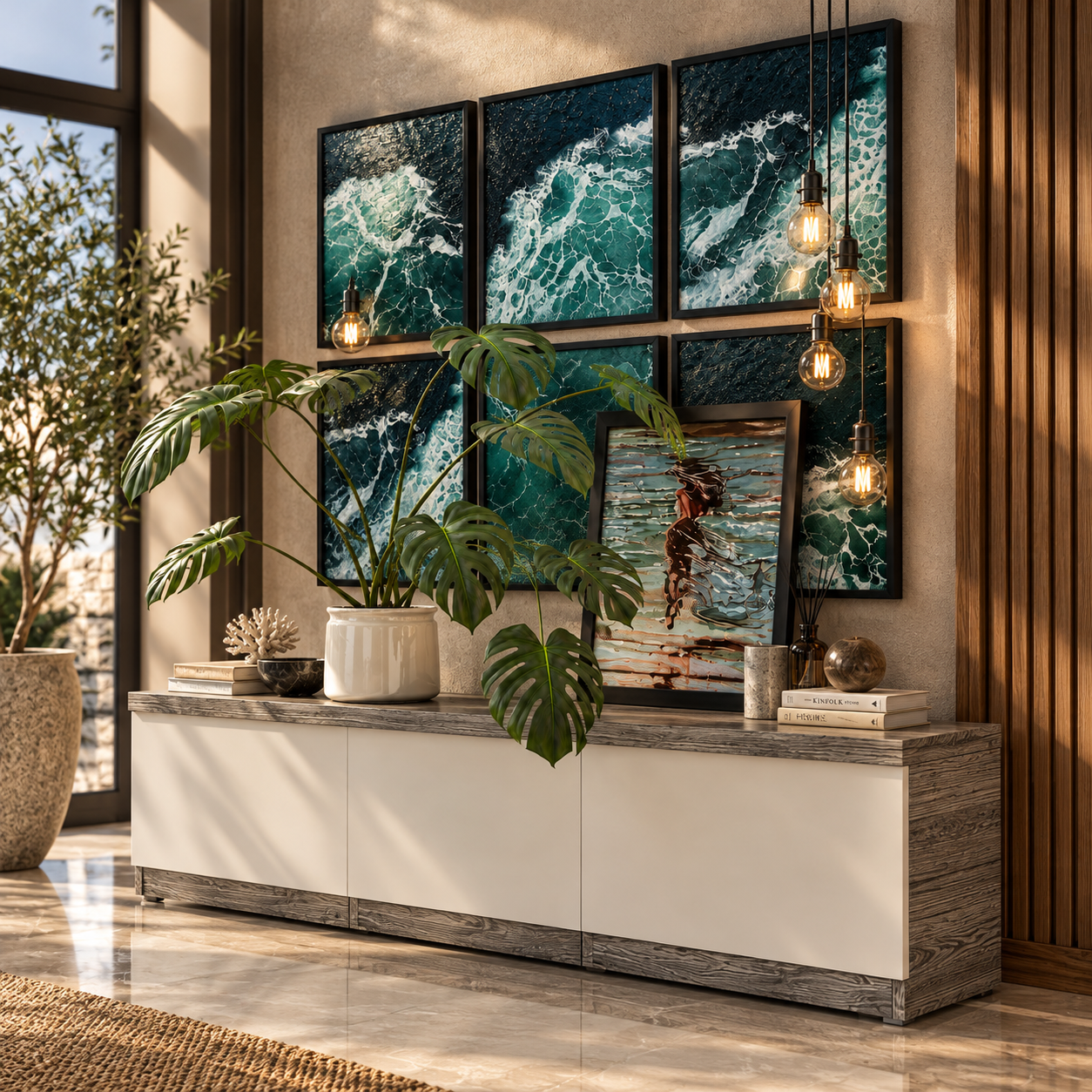 Emerald Ocean Wave Gallery Wall Art Set 3D Model 4