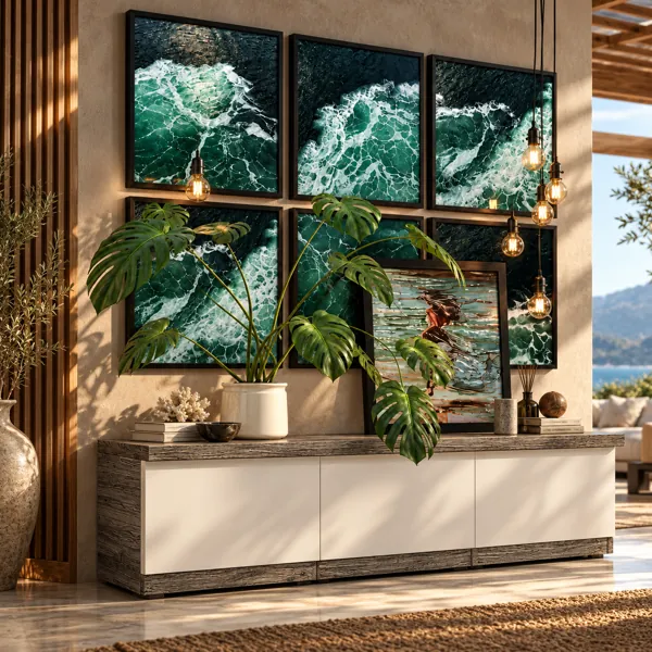 Emerald Ocean Wave Gallery Wall Art Set 3D Model back