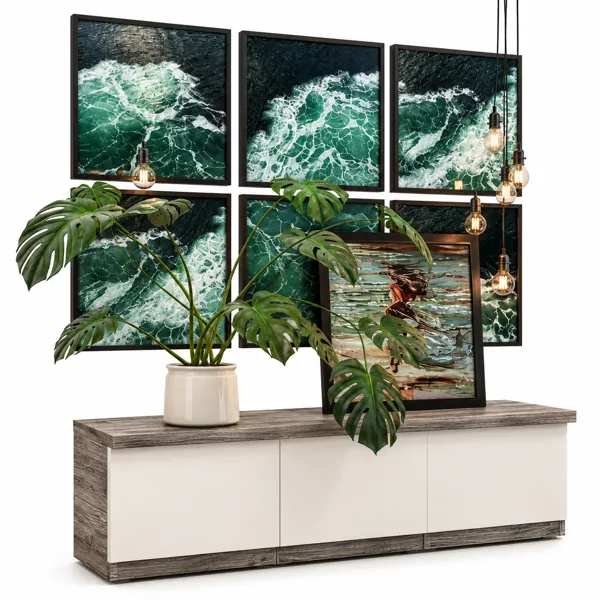 Emerald Ocean Wave Gallery Wall Art Set 3D Model