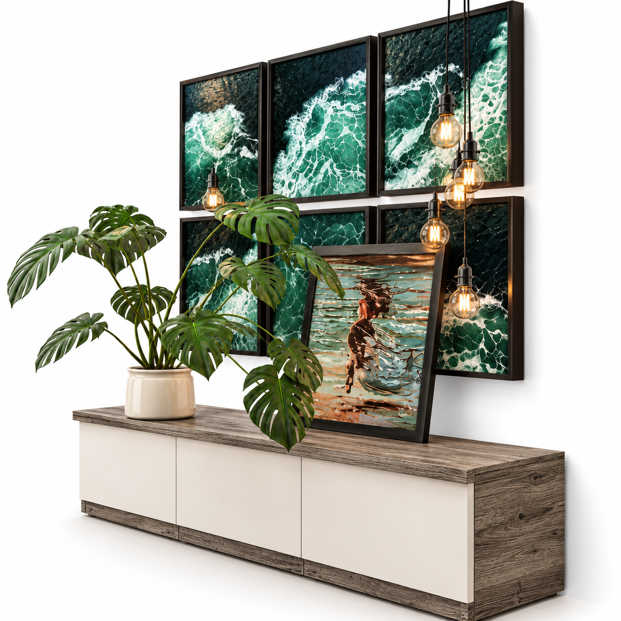 Emerald Ocean Wave Gallery Wall Art Set 3D Model 3