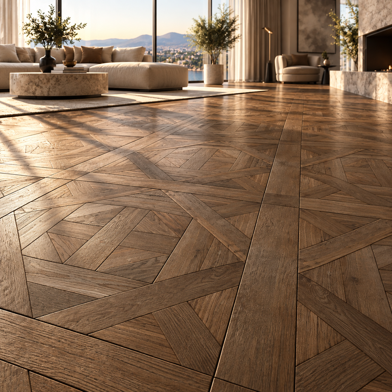 Warm Brown Geometric Panel Parquet Texture 2