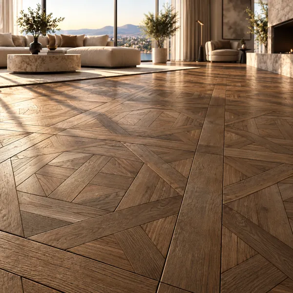 Warm Brown Geometric Panel Parquet Texture back