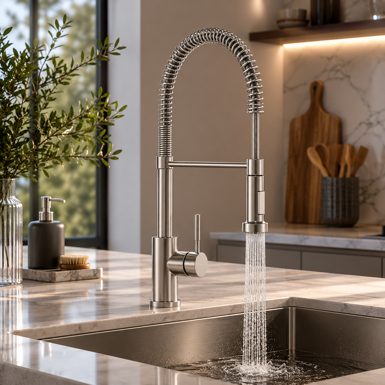 Brushed Stainless Spring Kitchen Faucet 3D Model 2