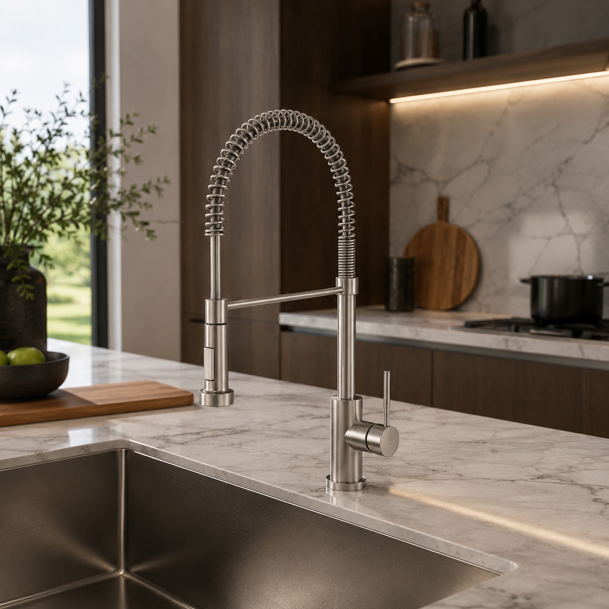 Brushed Stainless Spring Kitchen Faucet 3D Model 3
