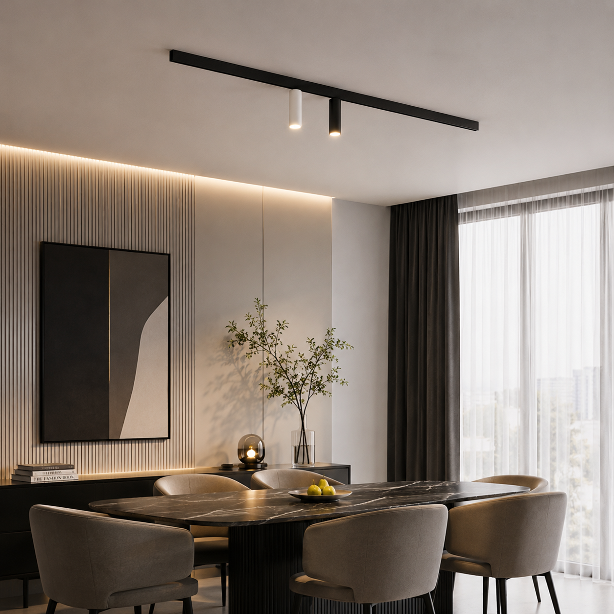 Black Linear Track Spot Light – White & Black Twin Heads 3D Model 2