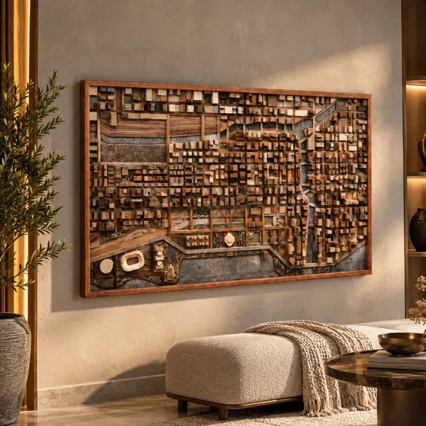 Abstract Geometric Wood Wall Sculpture 3D Model back