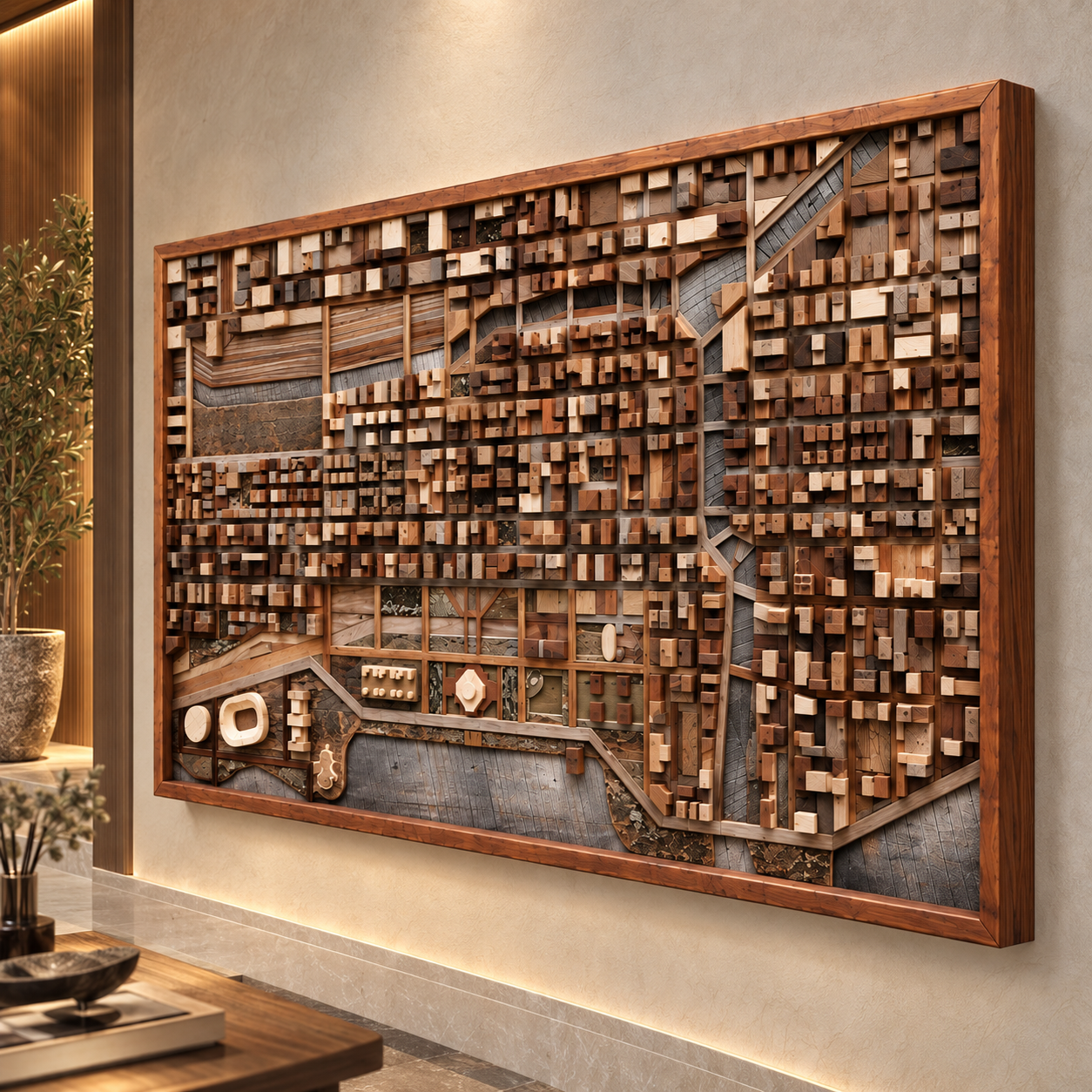 Abstract Geometric Wood Wall Sculpture 3D Model 4