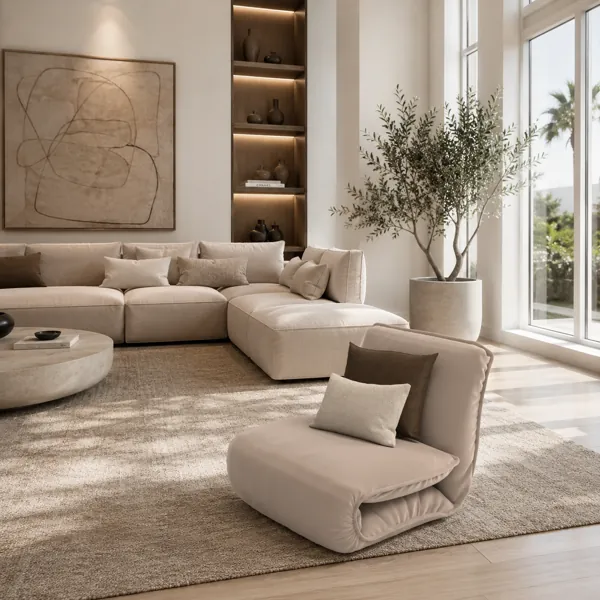 Warm Beige Lounge Chair – Folded Cushion Form 3D Model back