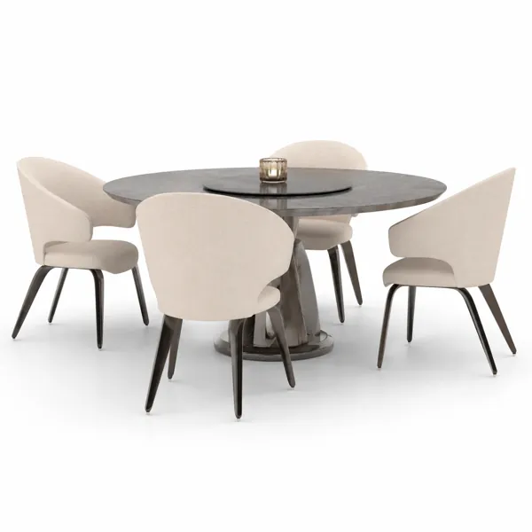 Round Gray Dining Set – Cream Chairs & Lazy Susan 3D Model