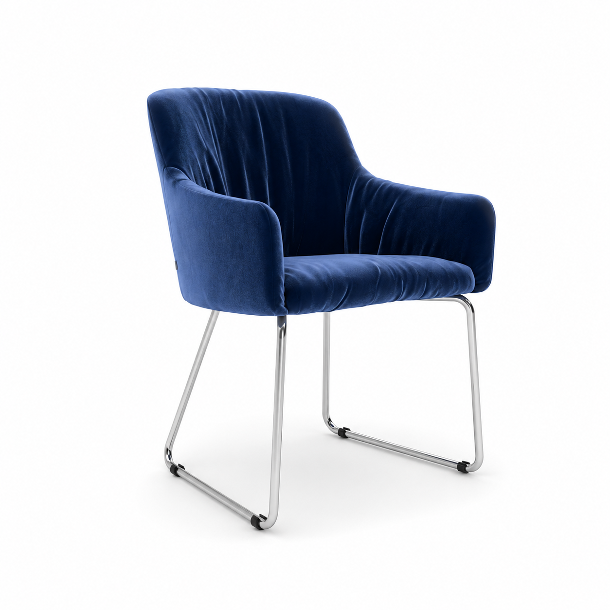 Deep Blue Fabric Armchair with Chrome Sled Base 3D Model 1