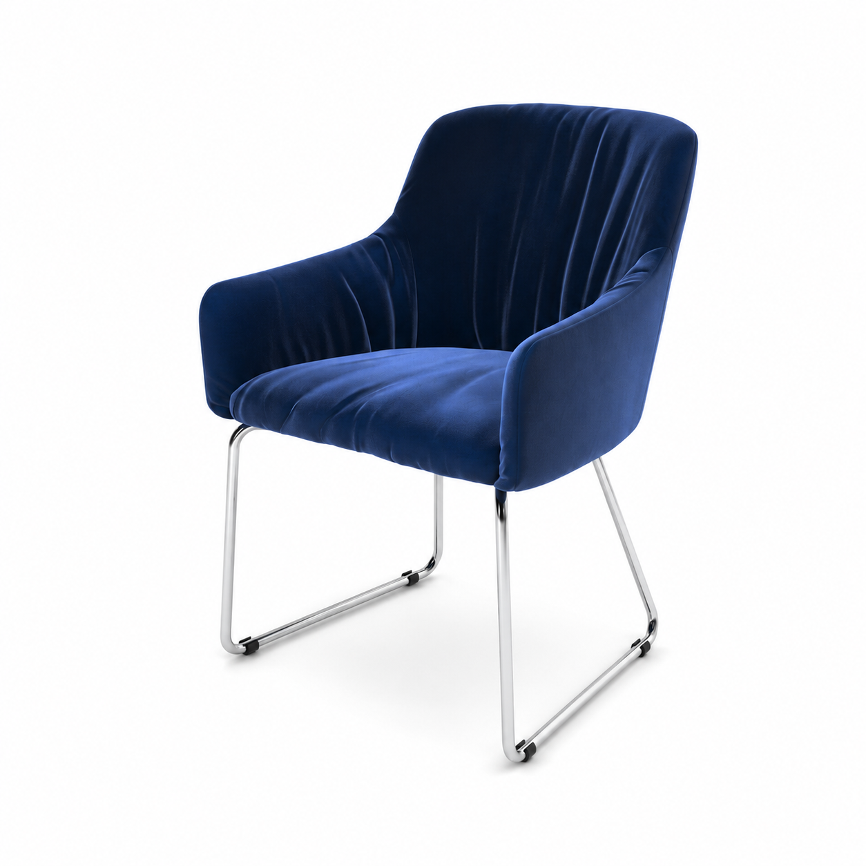 Deep Blue Fabric Armchair with Chrome Sled Base 3D Model 3