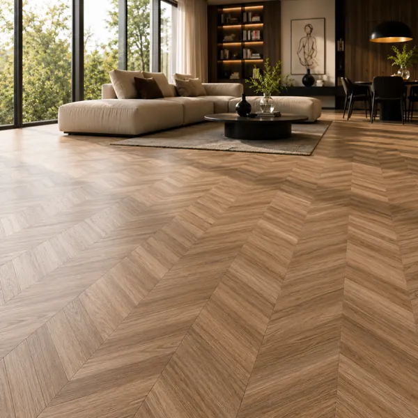Warm Beige Chevron Wood Parquet back