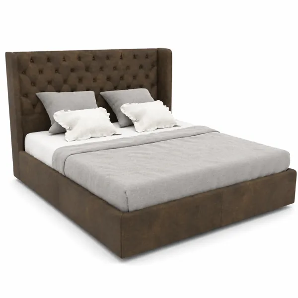 Dark Brown Diamond-Tufted Wingback Bed 3D Model