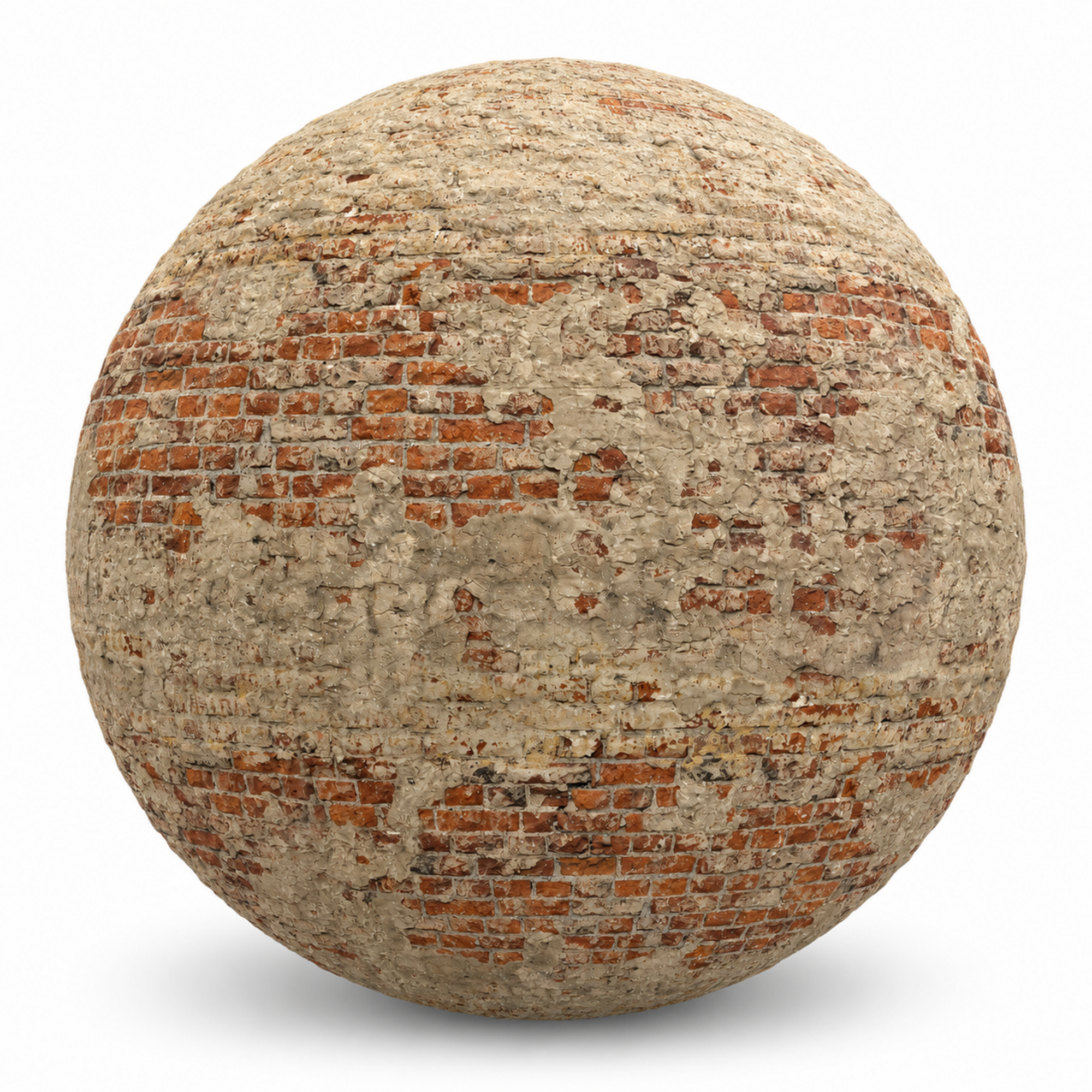 Weathered Red Brick Wall – Beige Plaster Residue 1