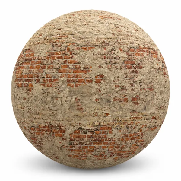 Weathered Red Brick Wall – Beige Plaster Residue