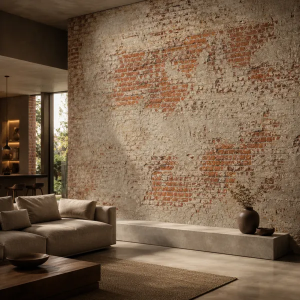 Weathered Red Brick Wall – Beige Plaster Residue back