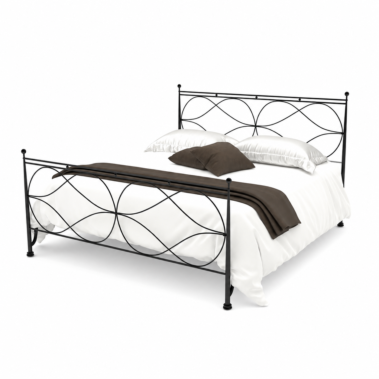 Black Metal Loopwork Bed with White Bedding 3D Model 3