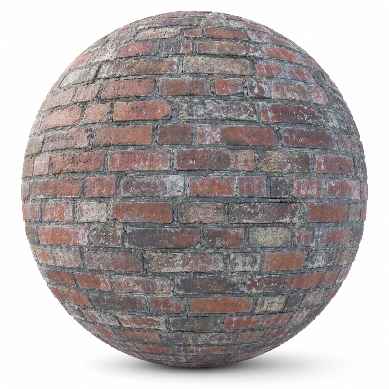 Weathered Red Stone Brick Texture – Gray Mortar & White Patina Texture 1