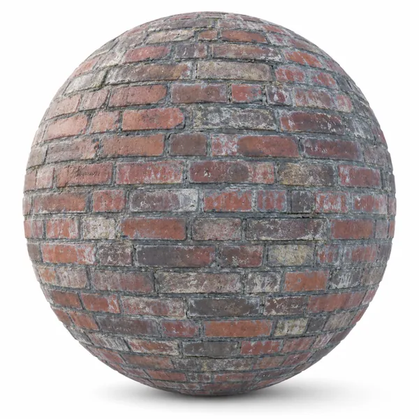 Weathered Red Stone Brick Texture – Gray Mortar & White Patina Texture