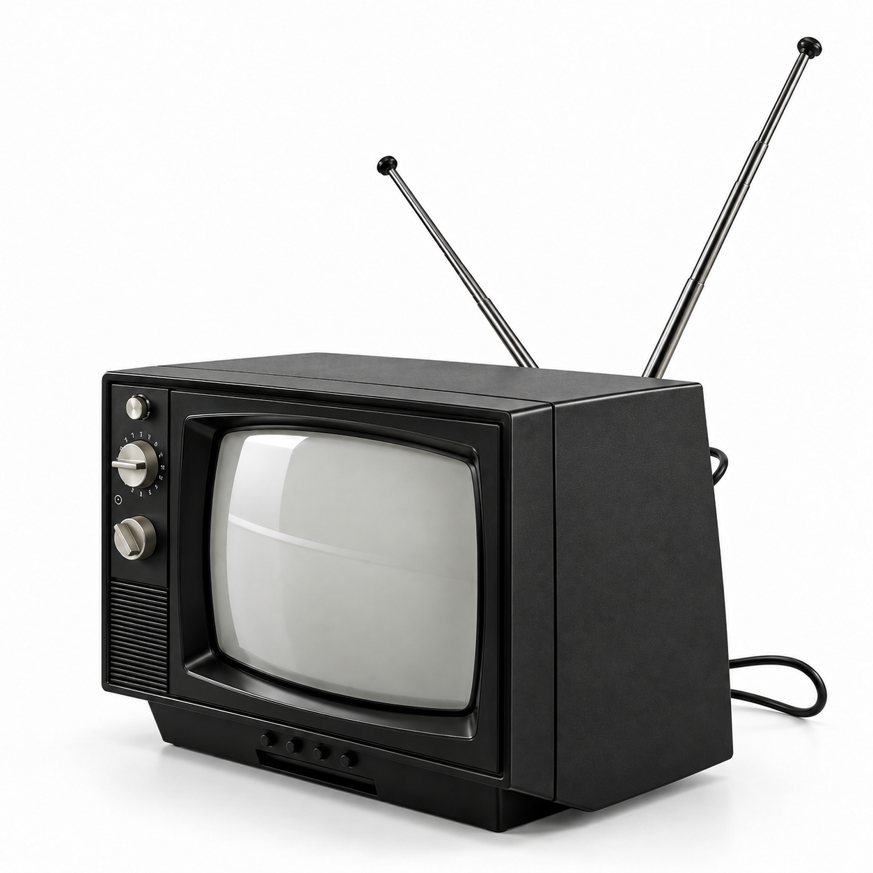 Black Retro CRT TV with Twin Antennas 3D Model 3