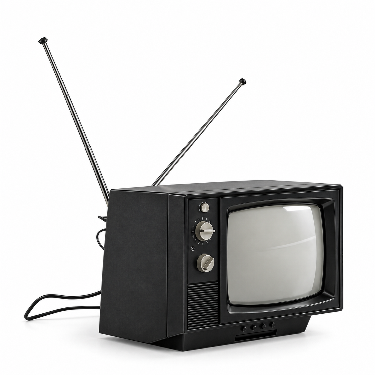 Black Retro CRT TV with Twin Antennas 3D Model 1