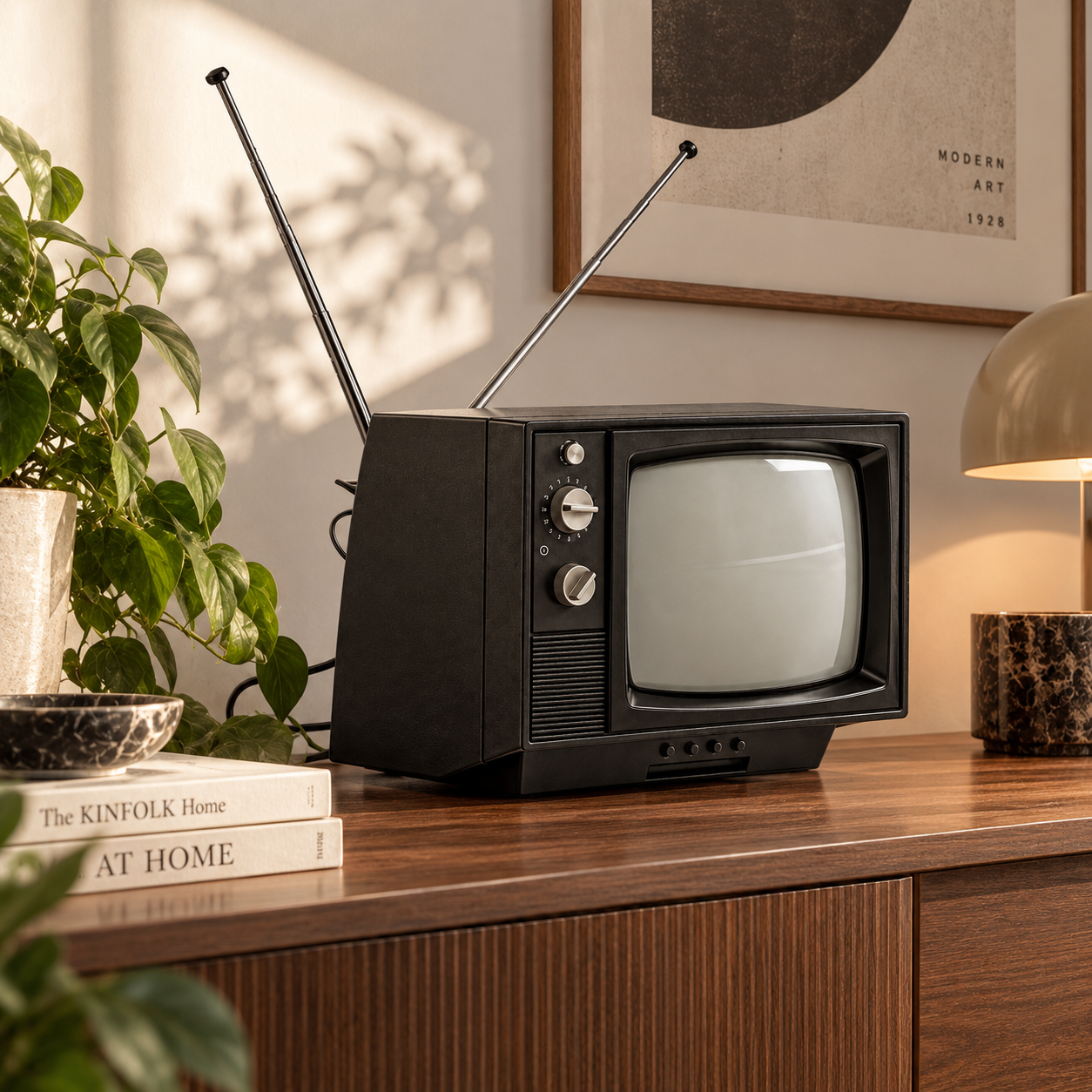 Black Retro CRT TV with Twin Antennas 3D Model 2