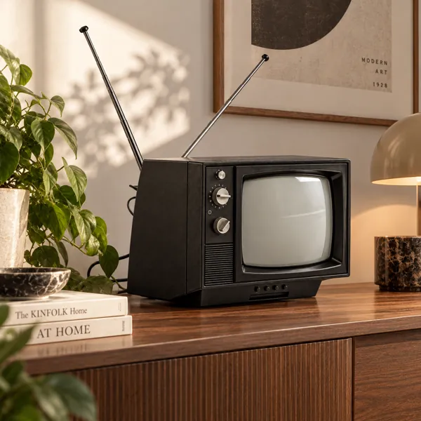 Black Retro CRT TV with Twin Antennas 3D Model back