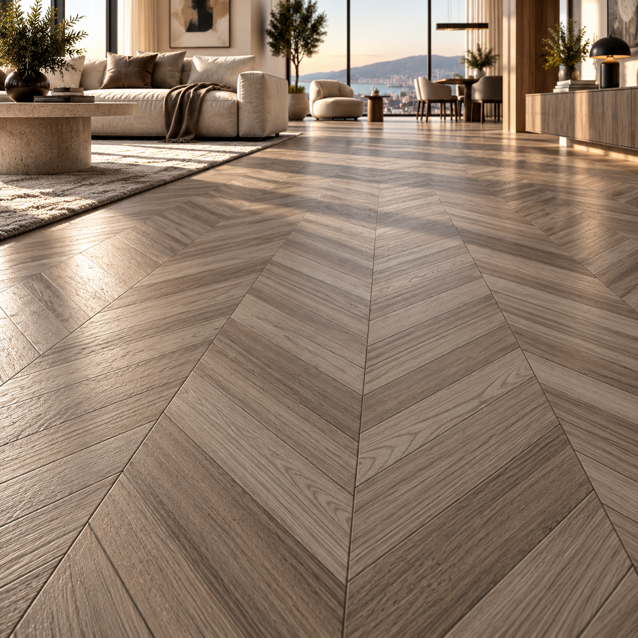 Smoky Greige Chevron Oak Parquet Texture 2