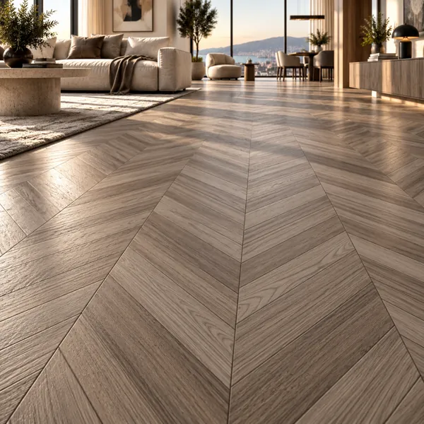 Smoky Greige Chevron Oak Parquet Texture back