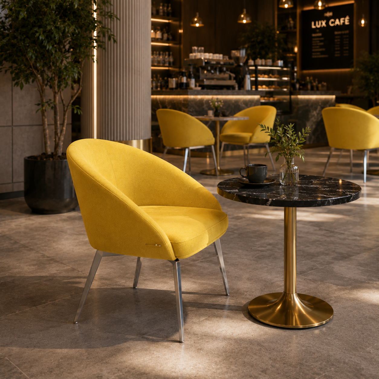 Yellow Curved Shell Armchair 3D Model 2