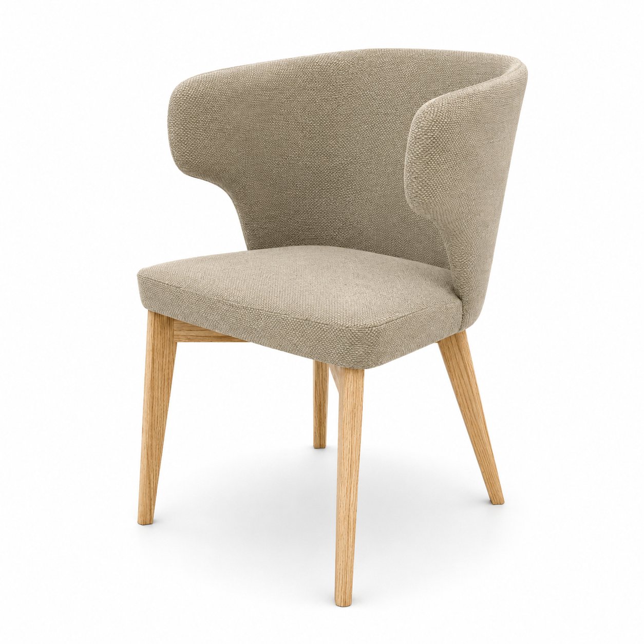 Beige Wingback Fabric Chair with Light Wood Legs 3D Model 3