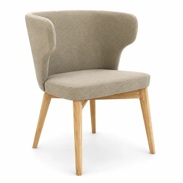 Beige Wingback Fabric Chair with Light Wood Legs 3D Model