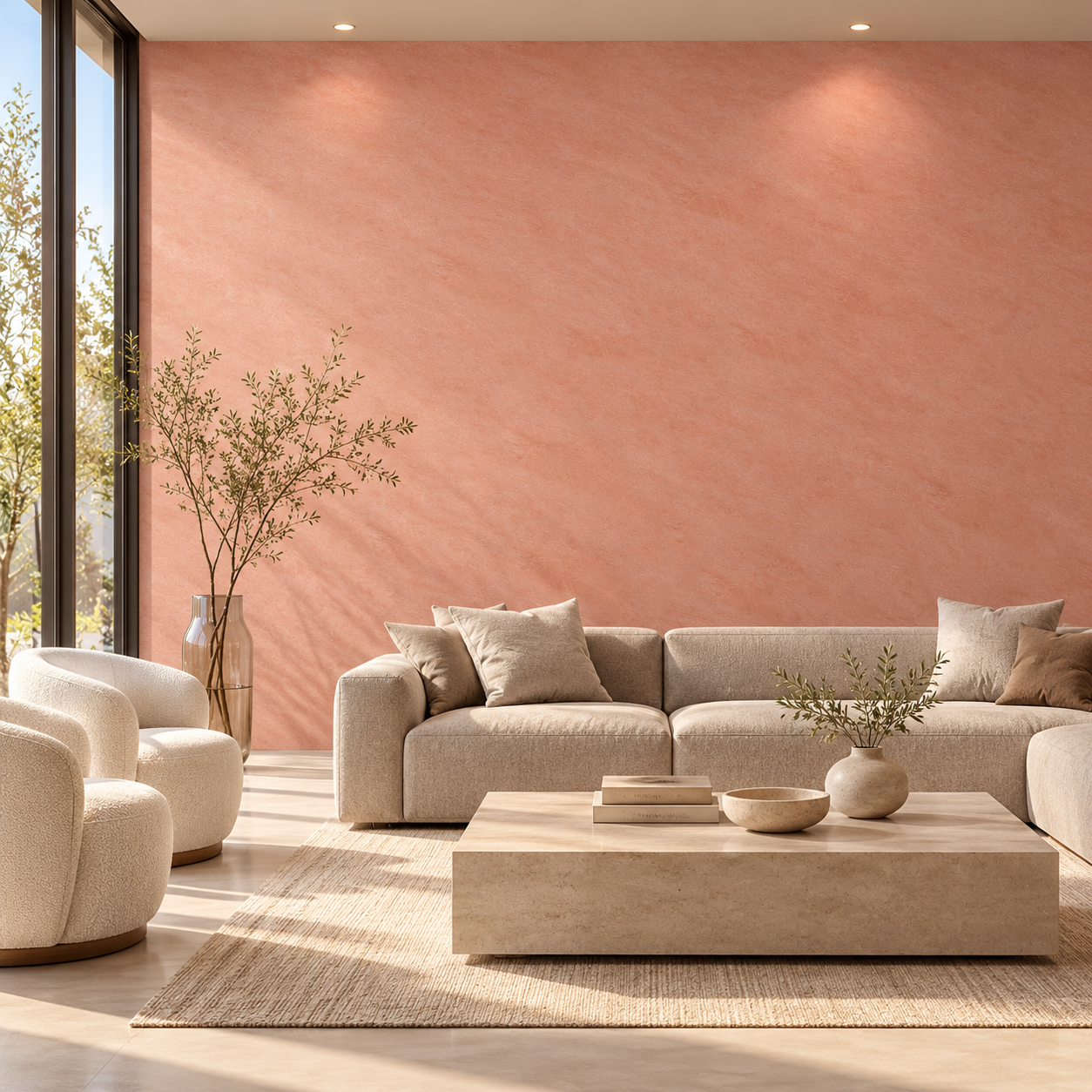 Soft Blush Peach Fine Trowel Plaster Texture 2