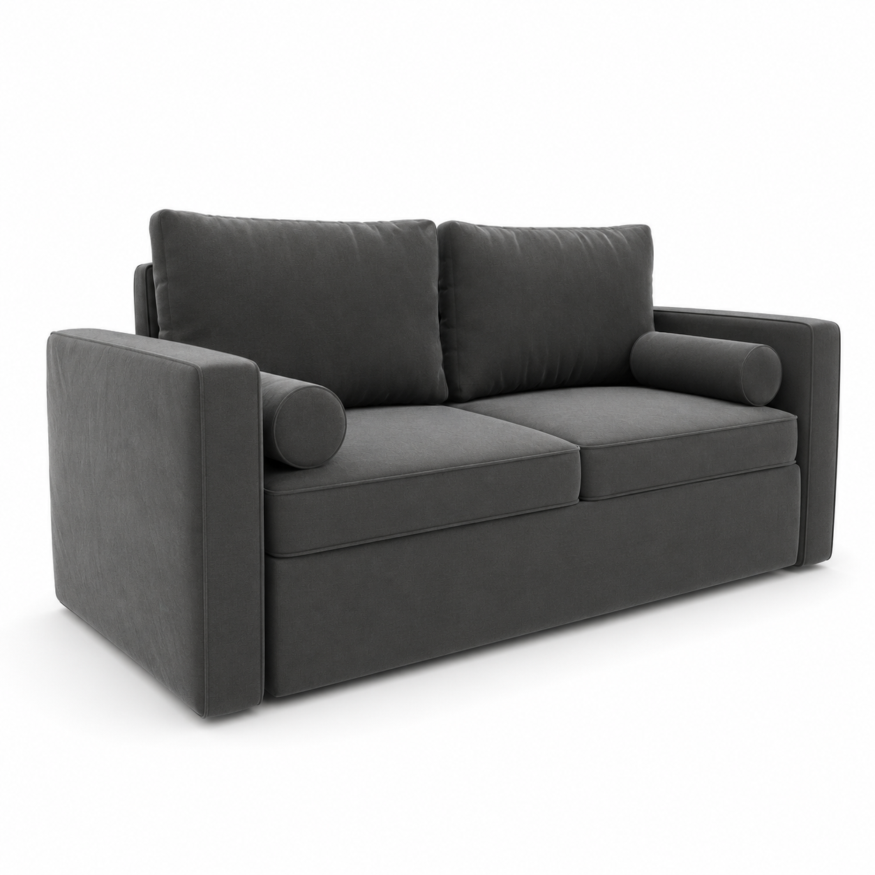 Charcoal Two-Seat Sofa with Bolster Cushions 3D Model 1