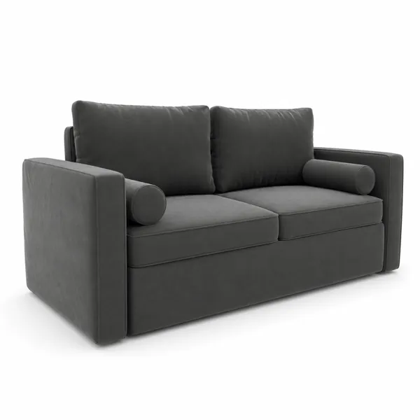 Charcoal Two-Seat Sofa with Bolster Cushions 3D Model