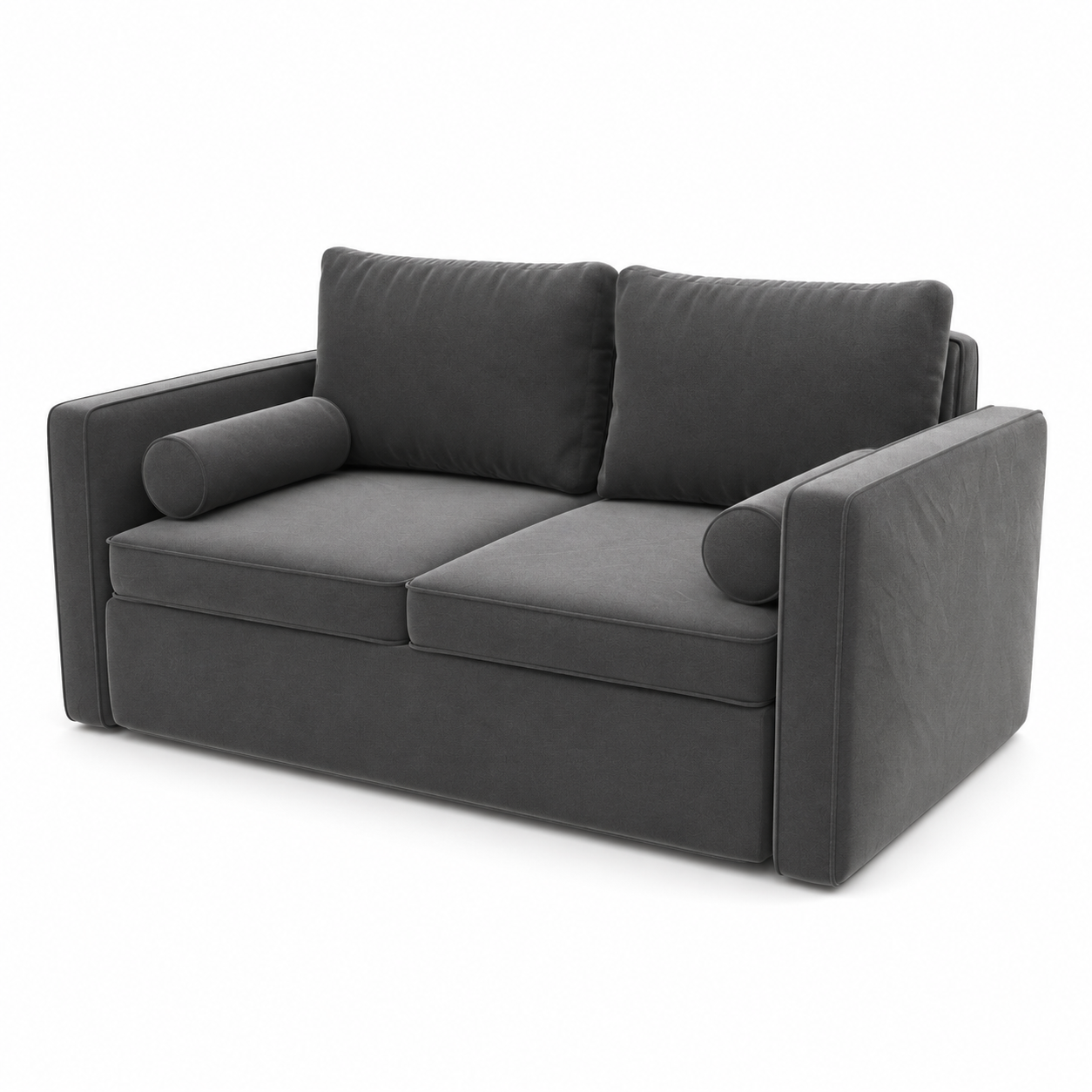 Charcoal Two-Seat Sofa with Bolster Cushions 3D Model 3