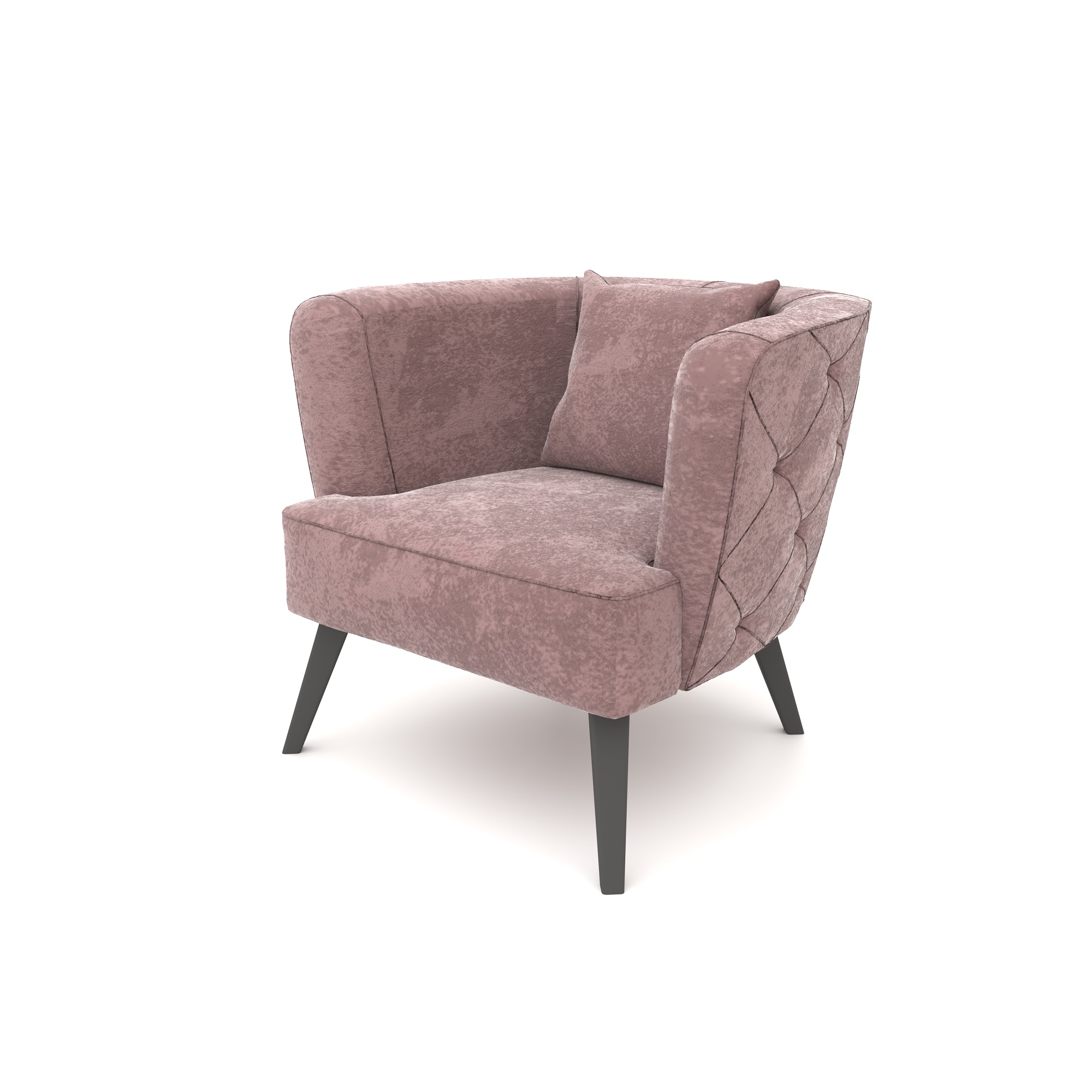 Dusty Rose Wingback Armchair with Quilted Sides 3D Model 3