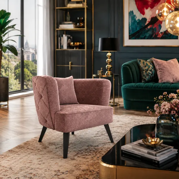Dusty Rose Wingback Armchair with Quilted Sides 3D Model back