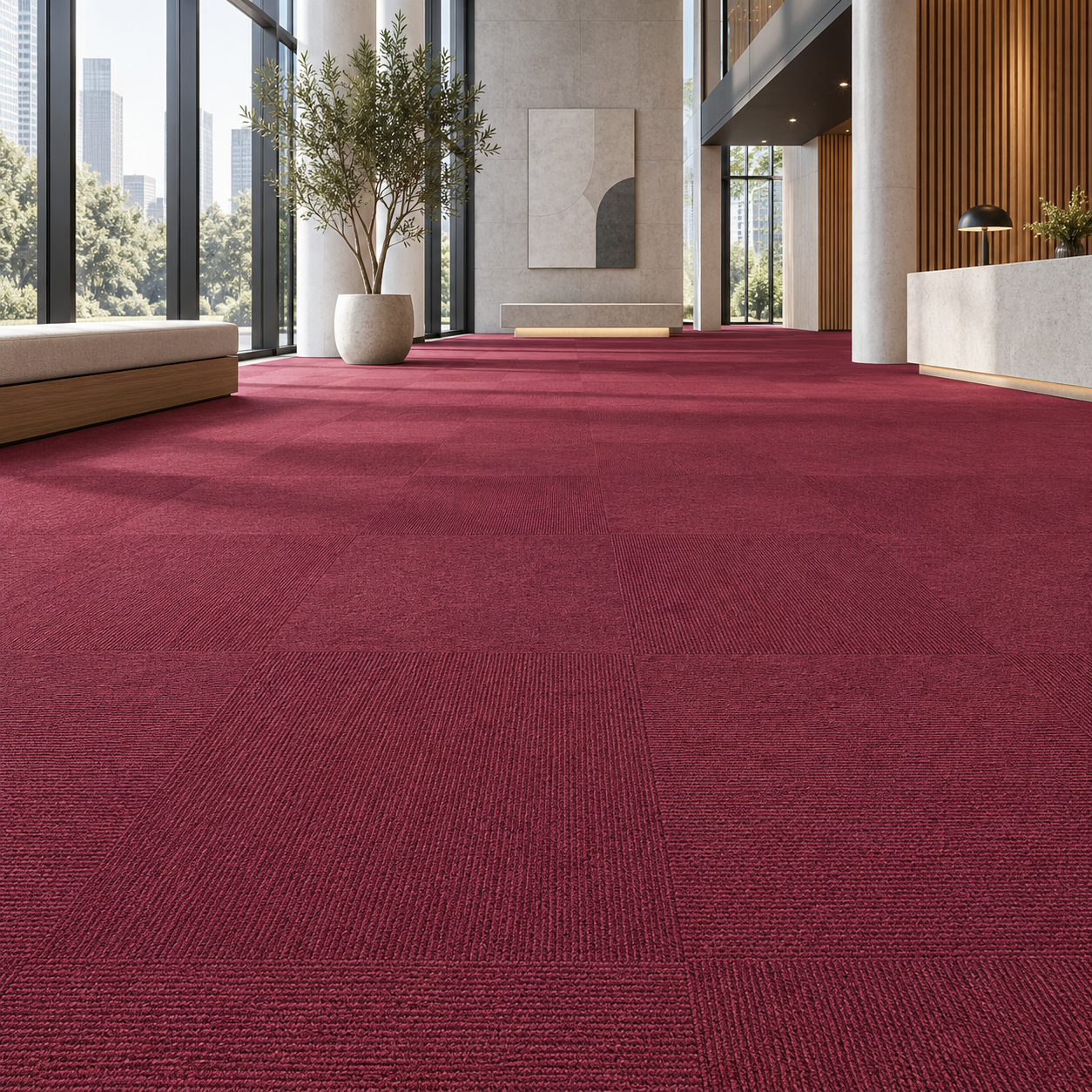 Burgundy Checkerboard Ribbed Carpet Tile Texture 2