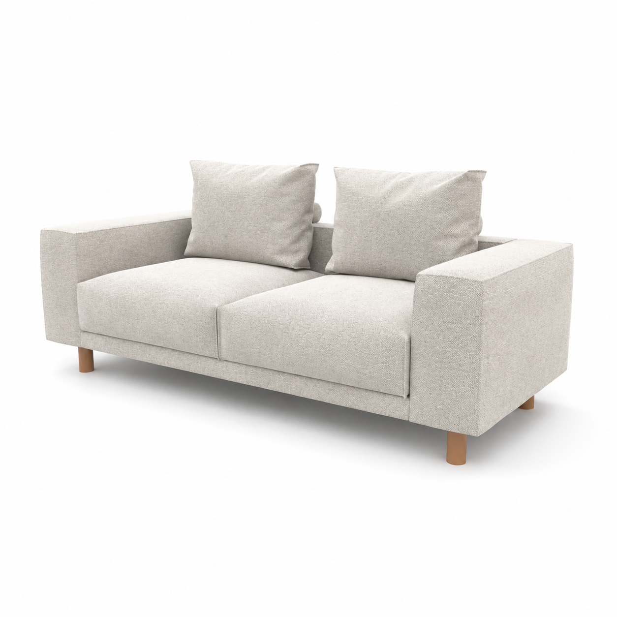 Modern Beige Fabric Sofa – Light Wood Cylinder Legs 3D Model 3
