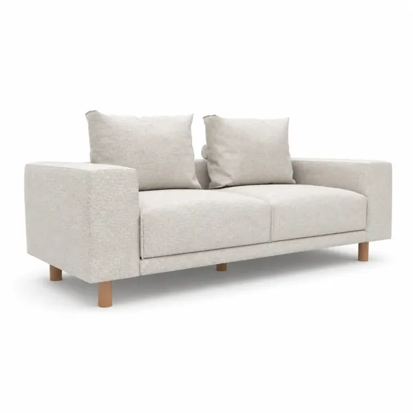 Modern Beige Fabric Sofa – Light Wood Cylinder Legs 3D Model
